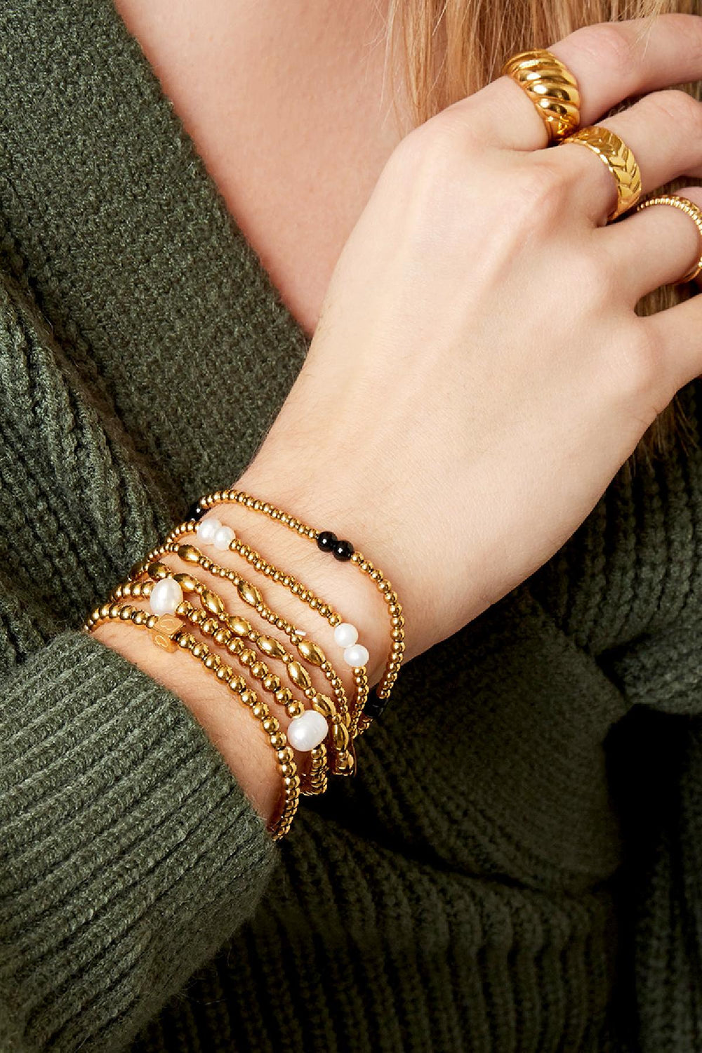 Bracelet pearl mix Gold Color Stainless Steel