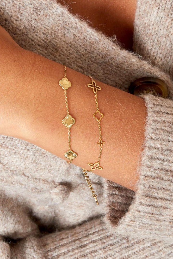 Bracelet clover with pattern Gold Color Stainless Steel