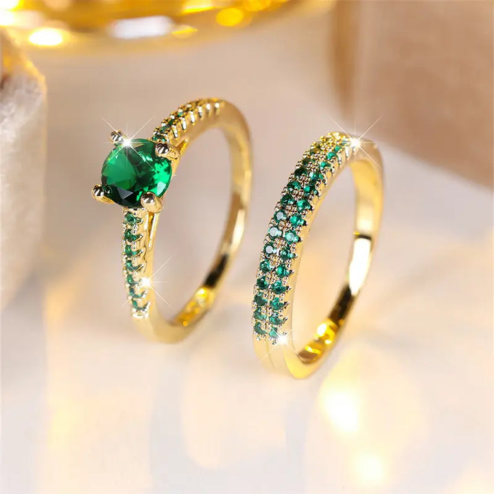 Serena Emerald Duo Gold Ring Set