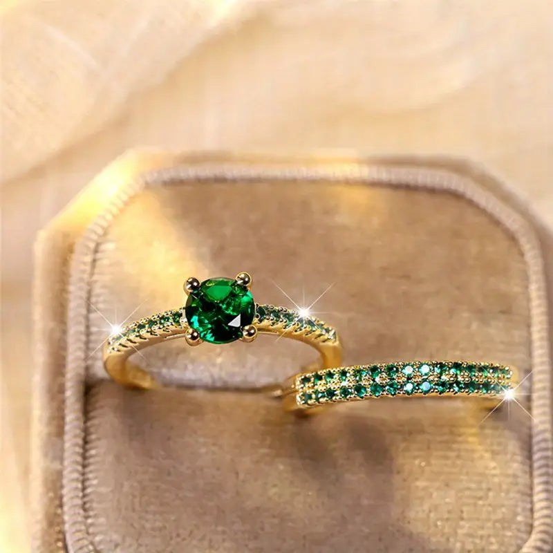 Serena Emerald Duo Gold Ring Set