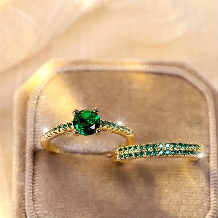 Serena Emerald Duo Gold Ring Set