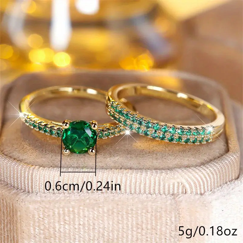 Serena Emerald Duo Gold Ring Set