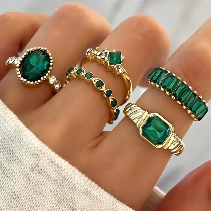 Zarina Luxe Smaragd en Gouden Ring Set