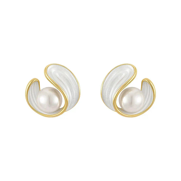 Gouden Oorbellen met Witte Opal en Parel
