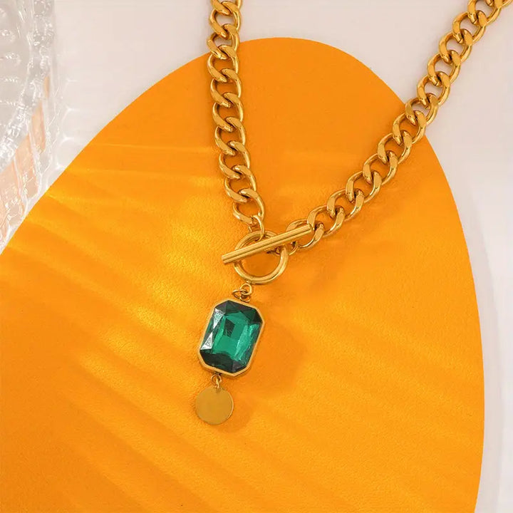 Chunky Chain Emerald Gold Vedhæng Halskæde