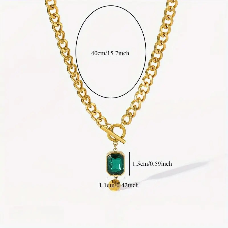Chunky Chain Emerald Gold Vedhæng Halskæde