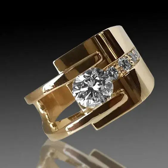 Retro Gouden Ongelijke Zirkonia Ring