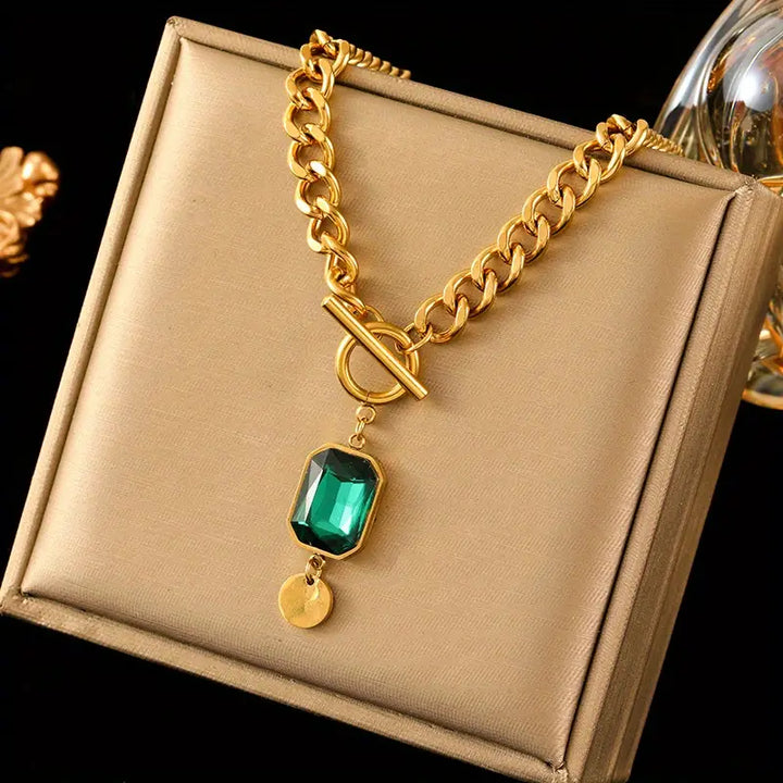 Chunky Chain Emerald Gold Vedhæng Halskæde