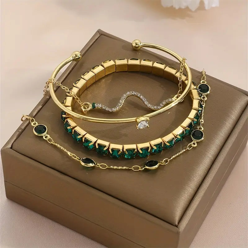 Grøn Stenarmbånd Sæt