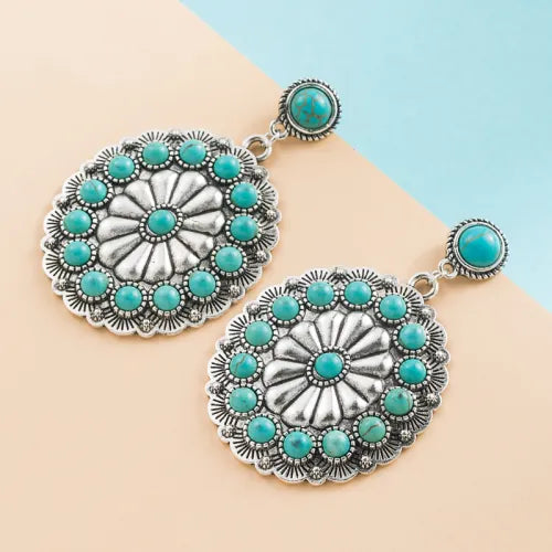 Vintage turquoise en parel medaillon oorbellen