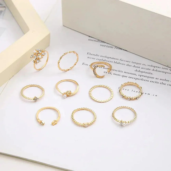 10-Pack Bohemske Sølv- og Guldbelagte Ring