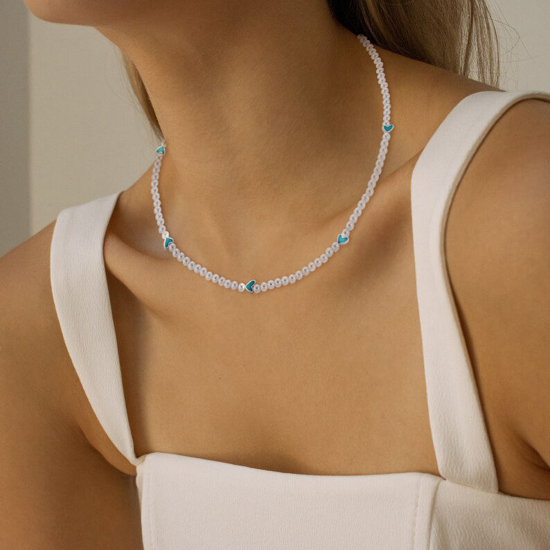 Parels Choker Ketting met Hartbedels