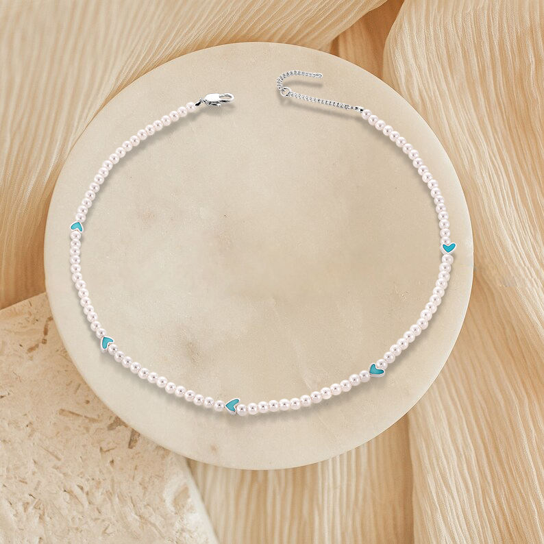 Parels Choker Ketting met Hartbedels