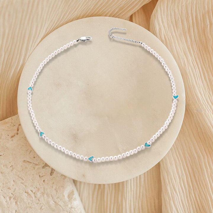 Parels Choker Ketting met Hartbedels