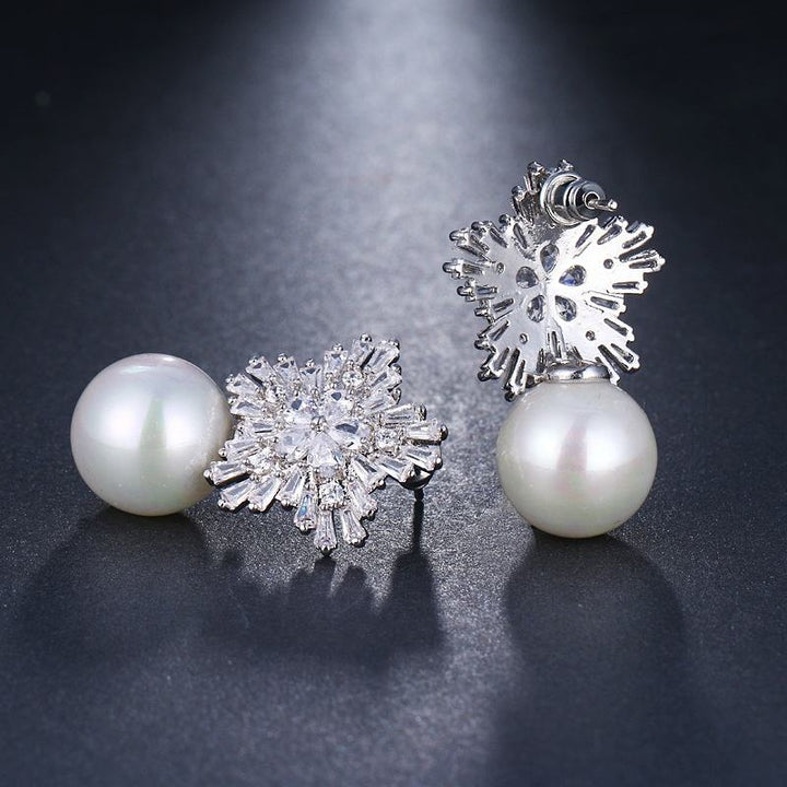 Zircon Star Pearl Charm Earrings