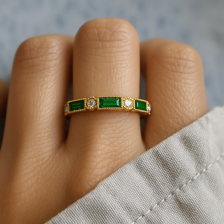 Alex - Groene Zirkonia Ingelegde Gouden Ring
