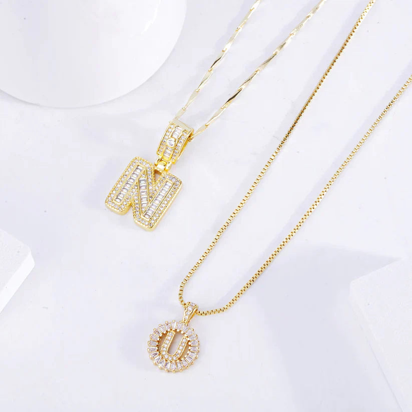 Moissanite Initial Pendant Necklace Set
