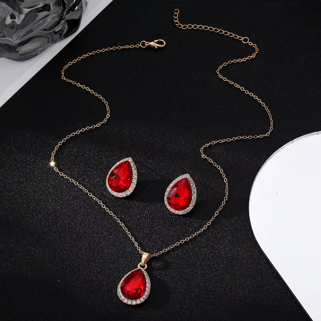 Vintage Red Zircon Dewdrop Jewelry Set