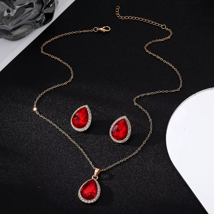 Vintage Red Zircon Dewdrop Jewelry Set
