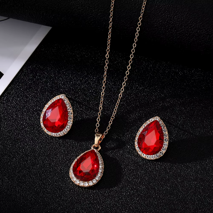 Vintage Red Zircon Dewdrop Jewelry Set