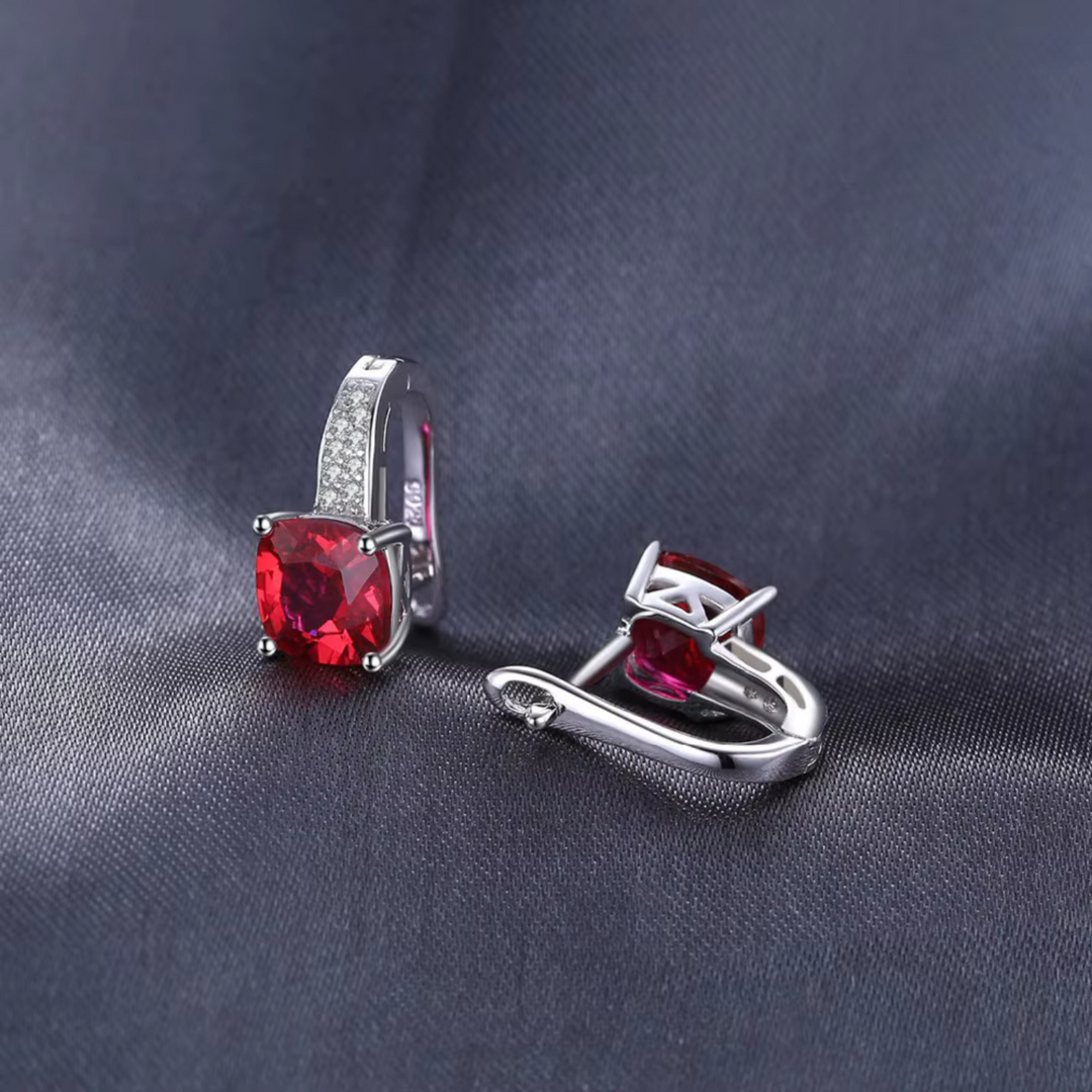 Rhodium-Plated Ruby Stud Earrings