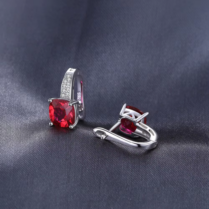 Rhodium-Plated Ruby Stud Earrings