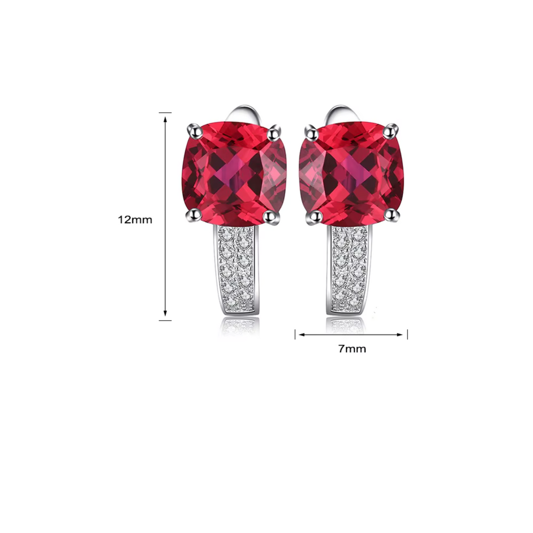 Rhodium-Plated Ruby Stud Earrings