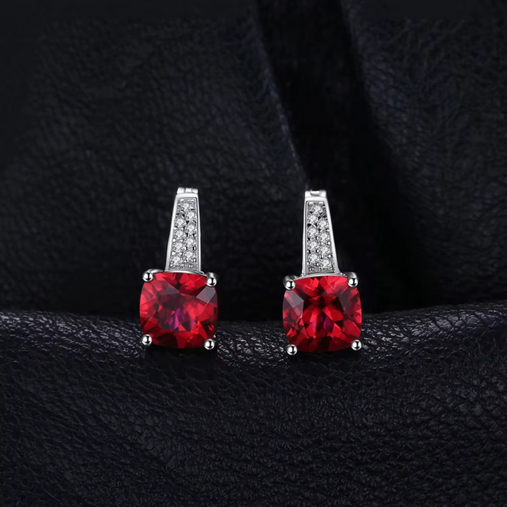 Rhodium-Plated Ruby Stud Earrings