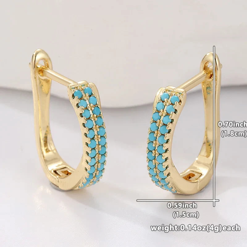 Turquoise Pavé Klassieke Gouden Huggies