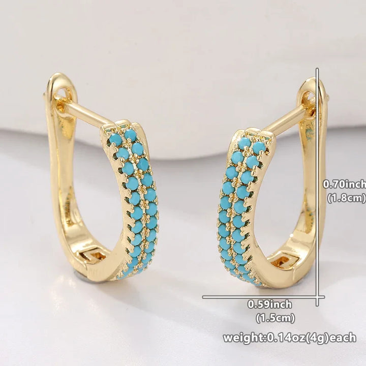Turquoise Pavé Klassieke Gouden Huggies