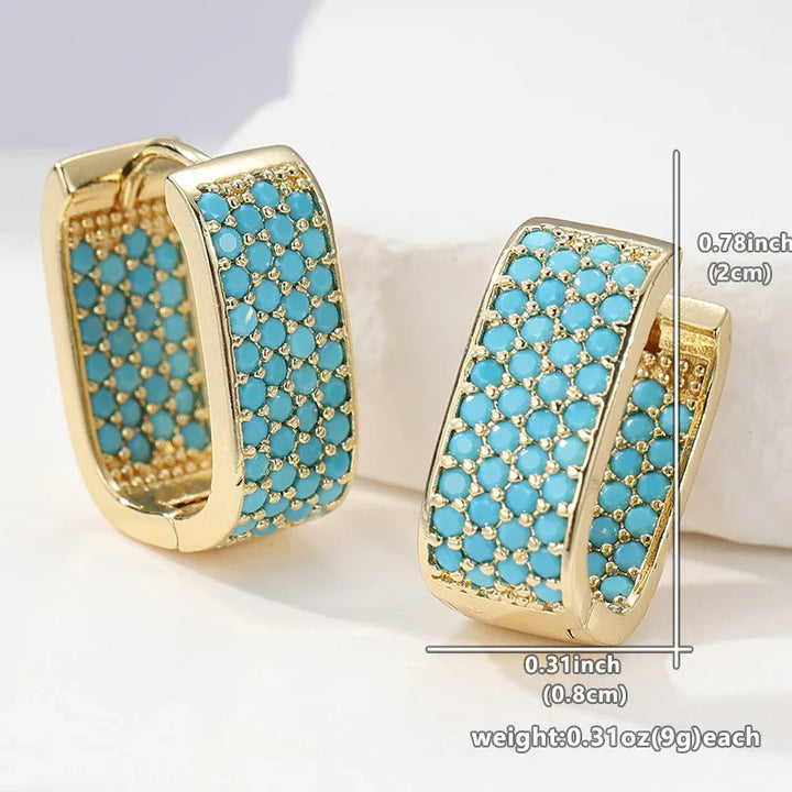 Turquoise Pavé gouden Huggie oorbellen