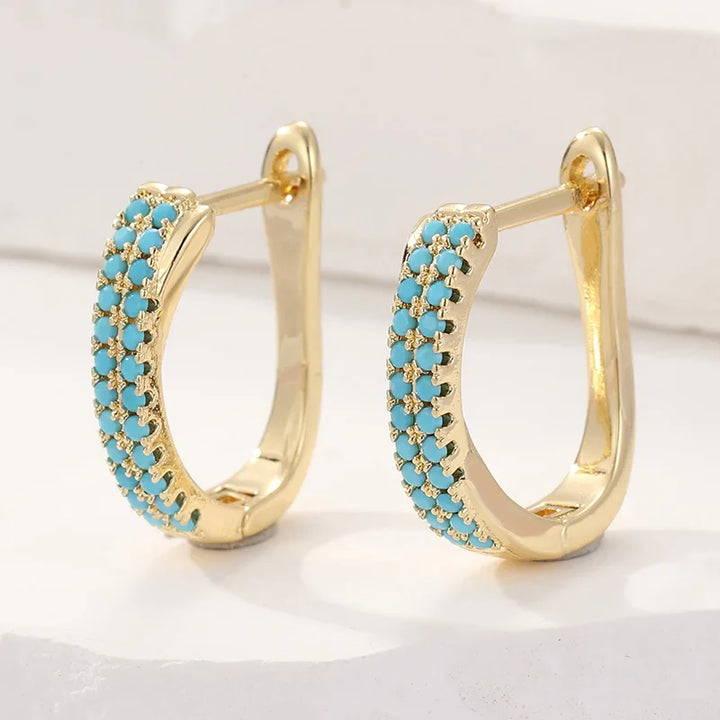 Turquoise Pavé Klassieke Gouden Huggies