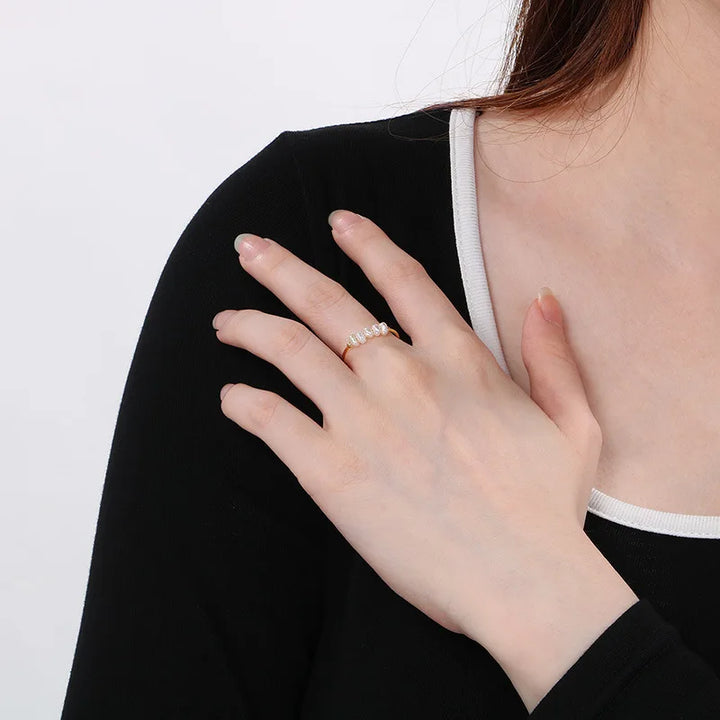 Golden Pearl Charm Ring