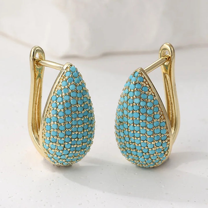 Turquoise Pavé druppelvormige oorringen
