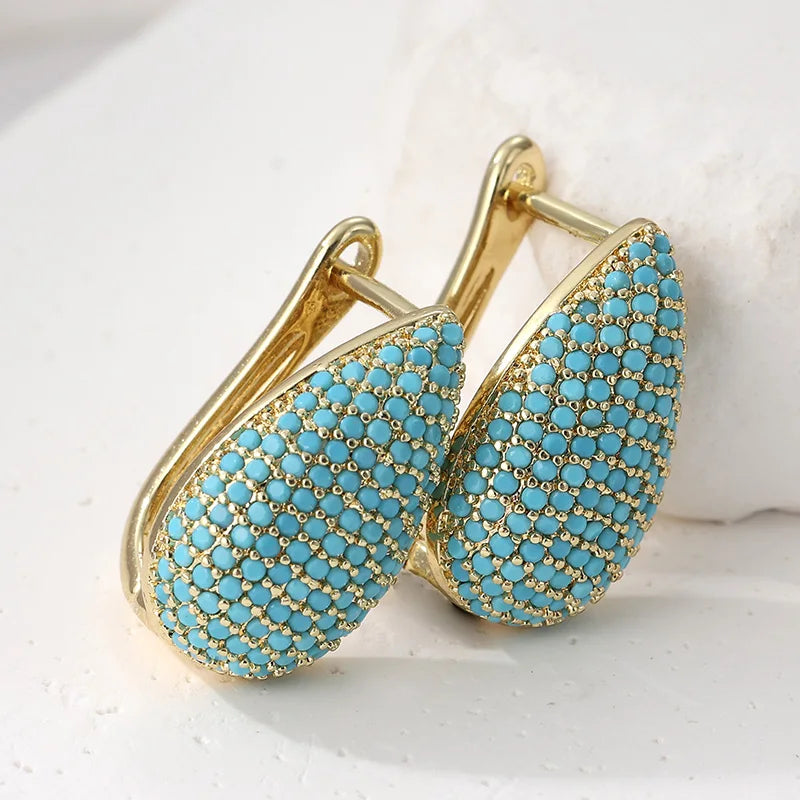 Turquoise Pavé druppelvormige oorringen