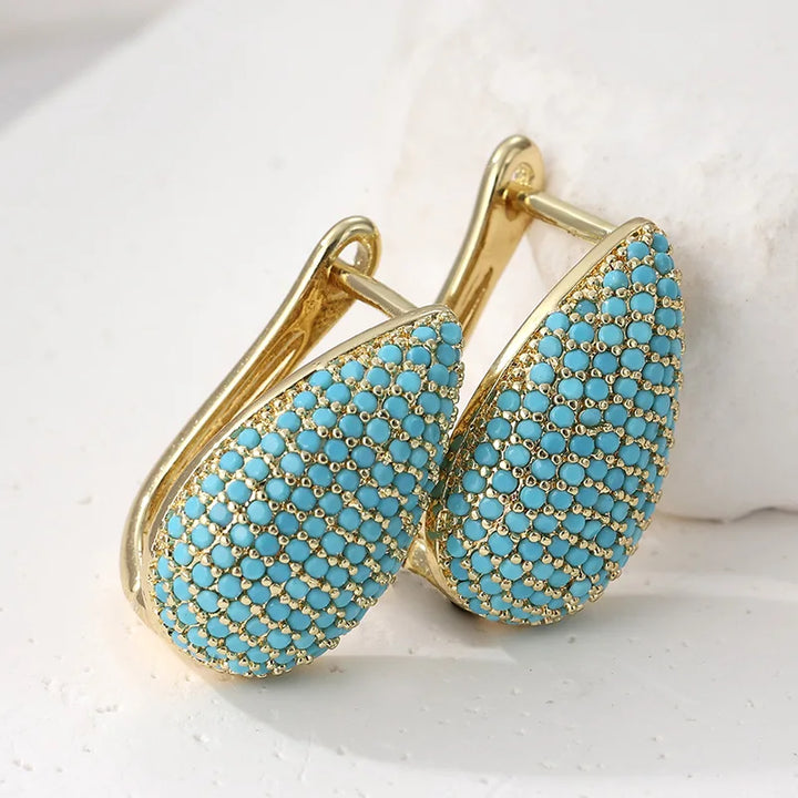 Turquoise Pavé druppelvormige oorringen