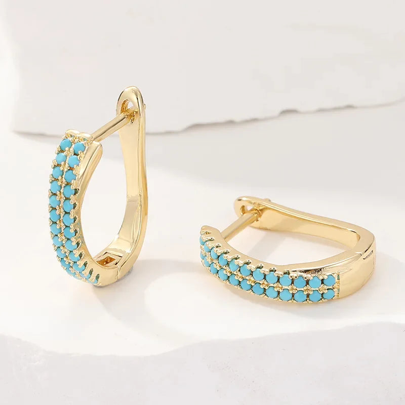 Turquoise Pavé Klassieke Gouden Huggies