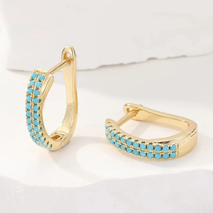 Turquoise Pavé Klassieke Gouden Huggies