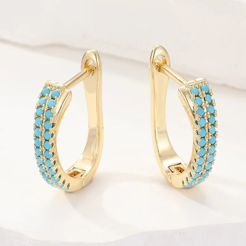 Turquoise Pavé Klassieke Gouden Huggies