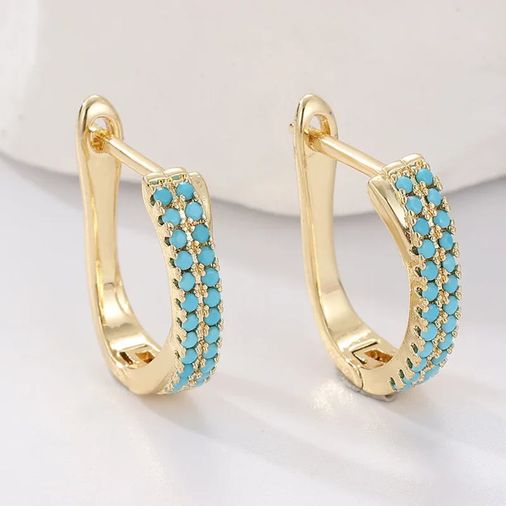Turquoise Pavé Klassieke Gouden Huggies