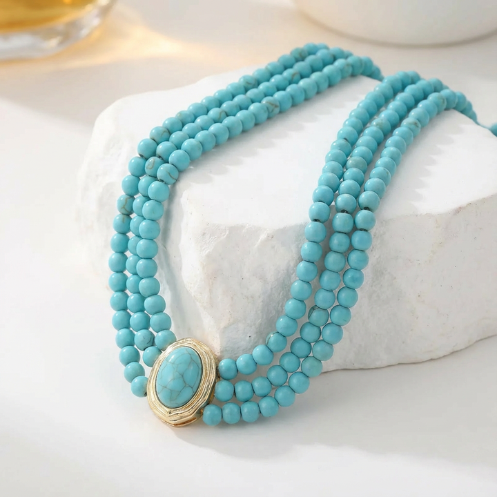 Turquoise driestrengs choker ketting