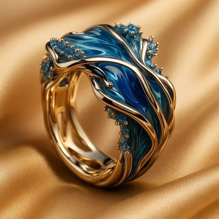 Vintage Gold Finish Ocean Wave Ring
