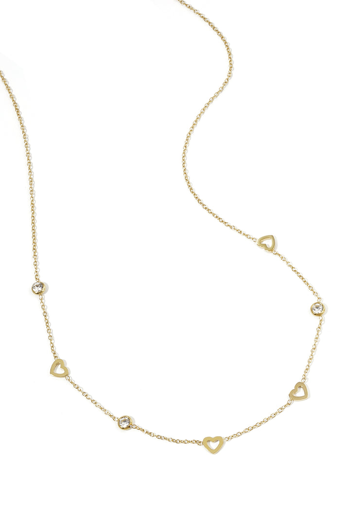Necklace with heart and diamond charms - stainless steel