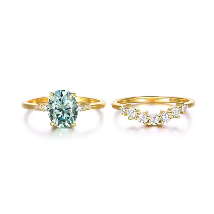 Set van Gouden Vergulde Ringen met Groene Moissanite