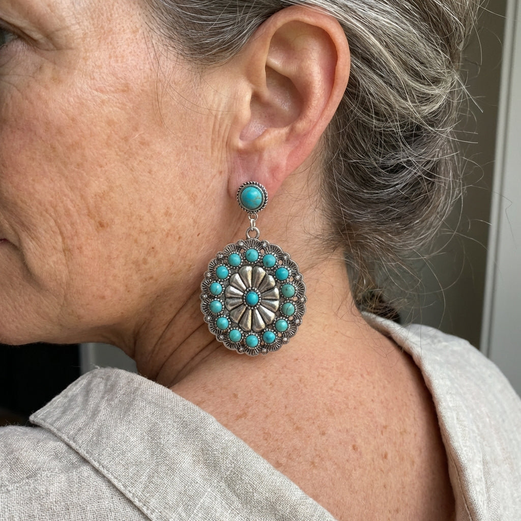 Vintage turquoise en parel medaillon oorbellen