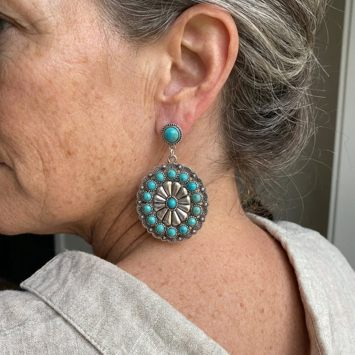 Vintage turquoise en parel medaillon oorbellen