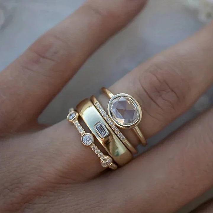 Vintage Guld & Zirkonium Ring Sæt