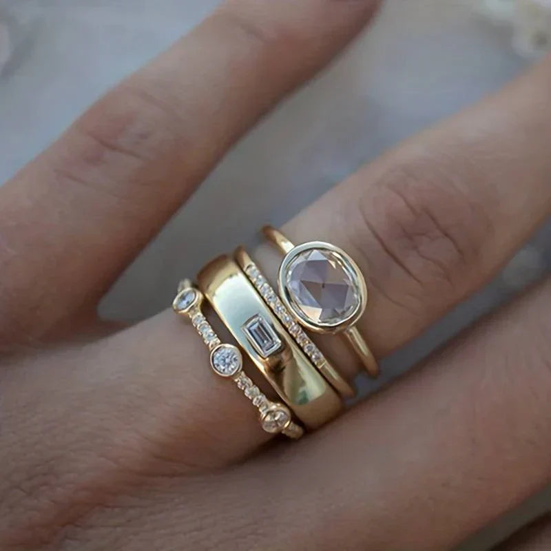 Retro Gouden Ringenset met Zirkonia