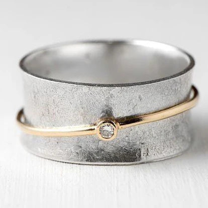 Retro Gouden Lijn Zirconia Zilveren Ring