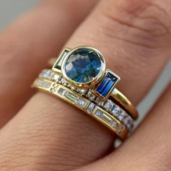 Stijlvolle Blauwe Vintage Ring Set